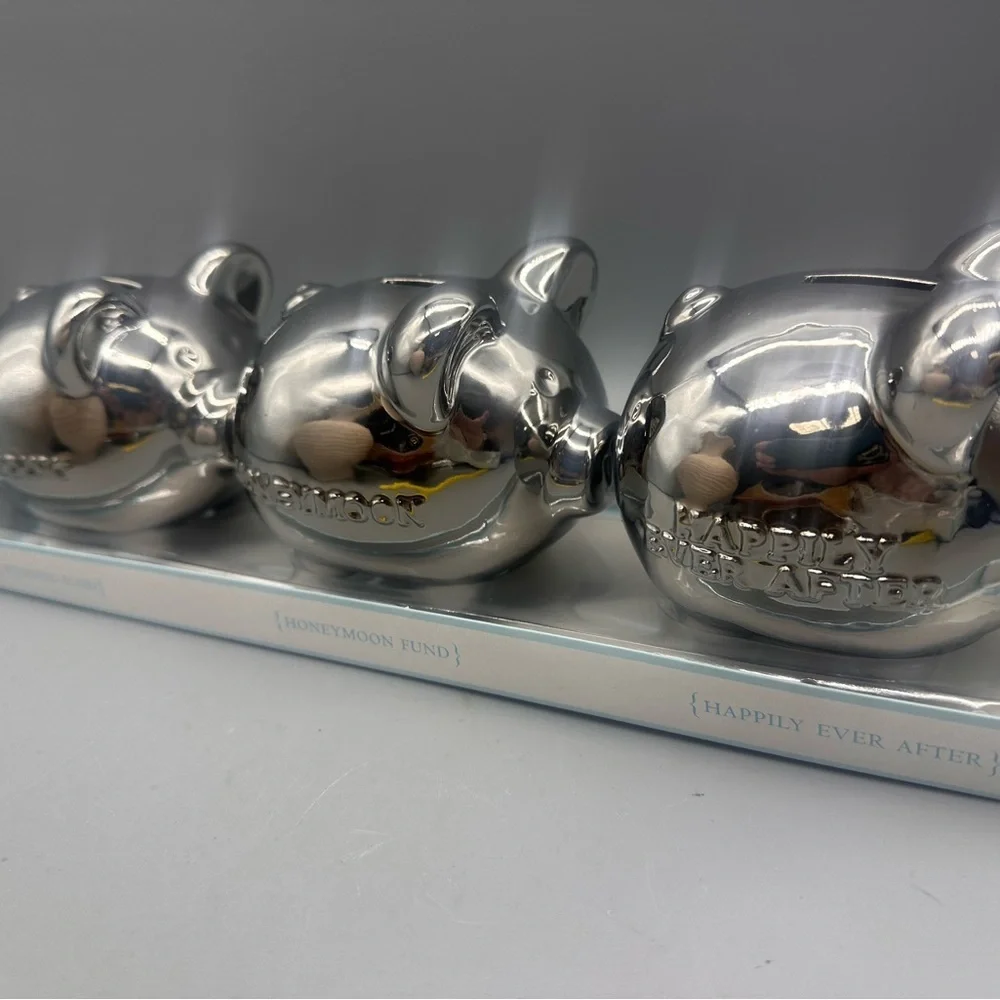 Three-Piece Silver Wedding Piggy Bank Set by MichelDesigns